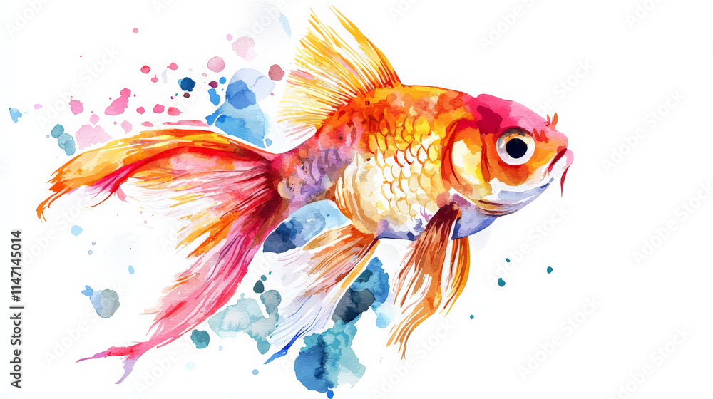 Fototapeta premium Colorful goldfish swimming gracefully in watercolor style, vibrant hues