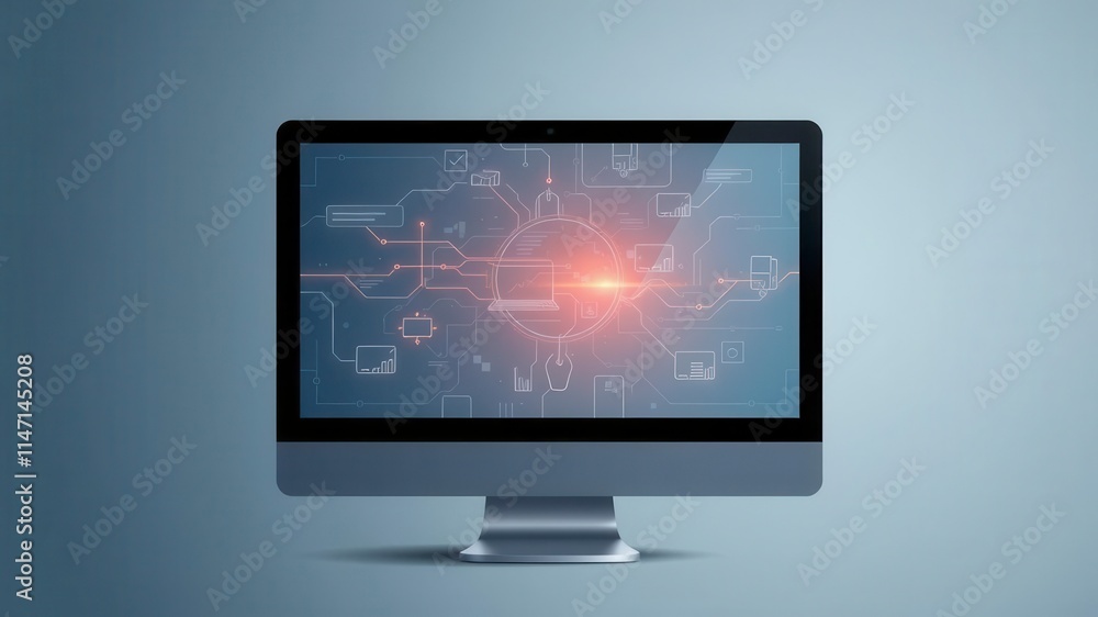 Computer screen showing a futuristic interface, design, screen, vector Computer screen showing a futuristic interface, design, screen, vector