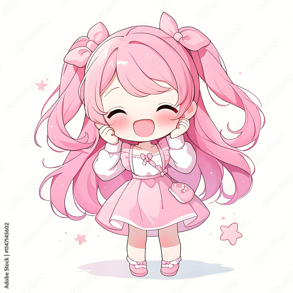 Cute anime girl in pink. Kawaii character illustration. Cute anime girl in pink. Kawaii character illustration.