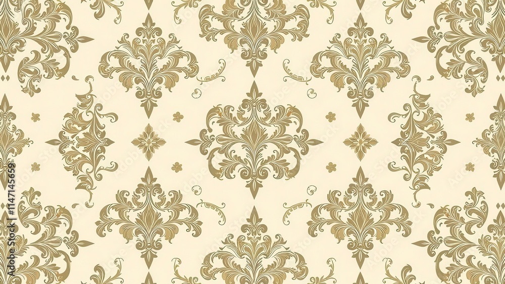 Elegant and intricate seamless damask wallpaper design with ornate floral motifs in neutral tones, damask, design Elegant and intricate seamless damask wallpaper design with ornate floral motifs in neutral tones, damask, design