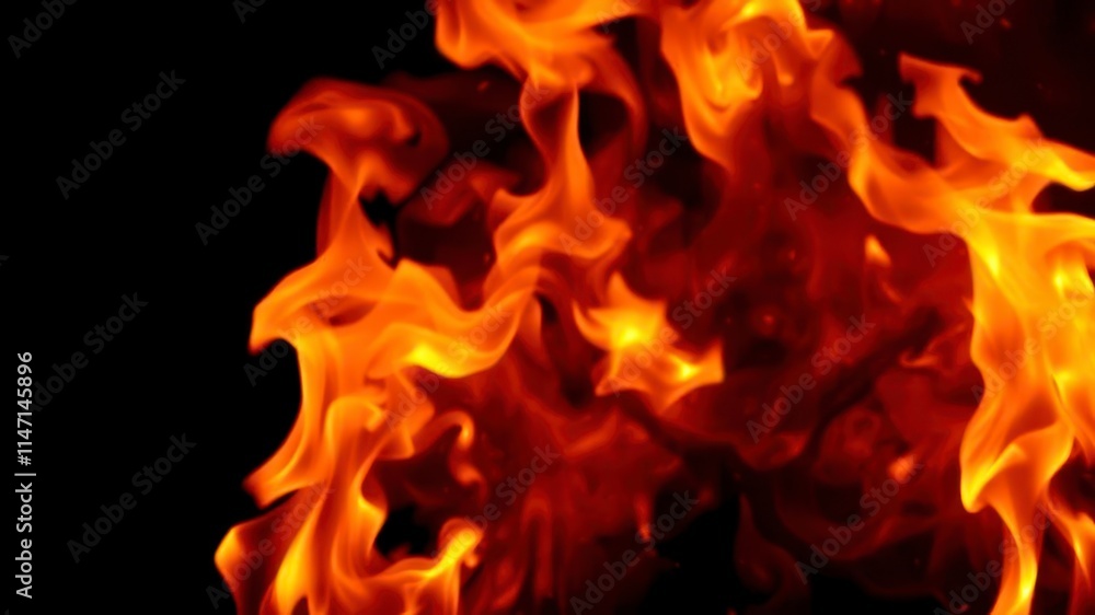 Dynamic flames glowing brightly against a stark black background, copy space, abstract Dynamic flames glowing brightly against a stark black background, copy space, abstract