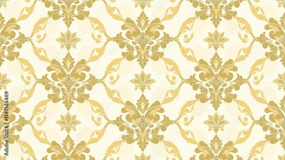 Elegant seamless damask wallpaper with intricate floral and geometric patterns in shades of gold and cream, seamless, wallpaper, luxury Elegant seamless damask wallpaper with intricate floral and geometric patterns in shades of gold and cream, seamless, wallpaper, luxury