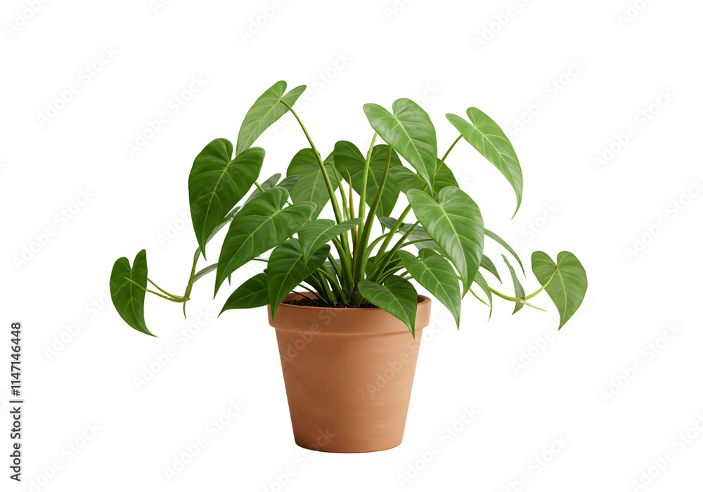 Elegant Plant with Leaves in a Textured Pot - Transparent Background PNG Elegant Plant with Leaves in a Textured Pot - Transparent Background PNG