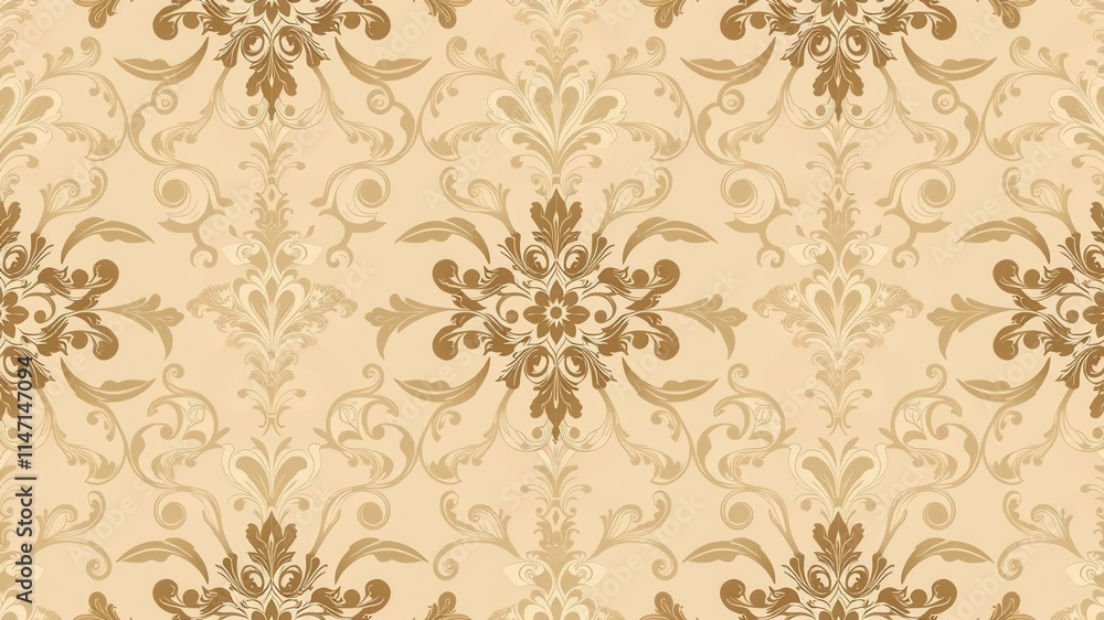 Intricate and elegant Seamless Damask wallpaper design in shades of blue and gold, vintage, elegant, repeat Intricate and elegant Seamless Damask wallpaper design in shades of blue and gold, vintage, elegant, repeat
