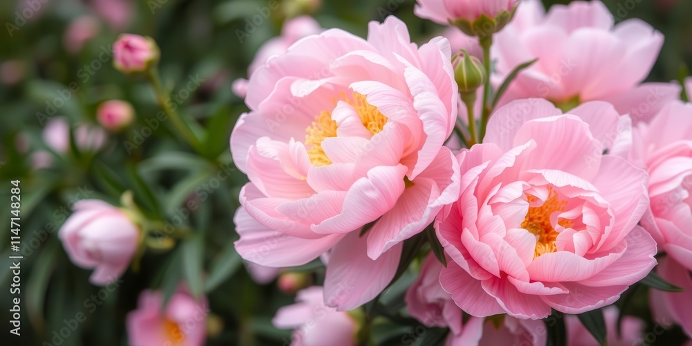 Pink peony flowers in full bloom creating a vibrant and lively background, beauty, peony Pink peony flowers in full bloom creating a vibrant and lively background, beauty, peony