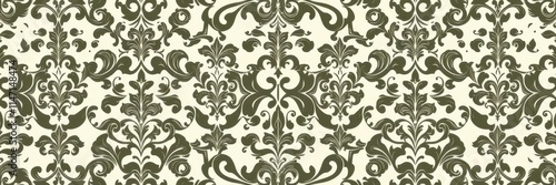 Ornate and elegant seamless damask wallpaper design in rich colors, traditional, classic, stylish