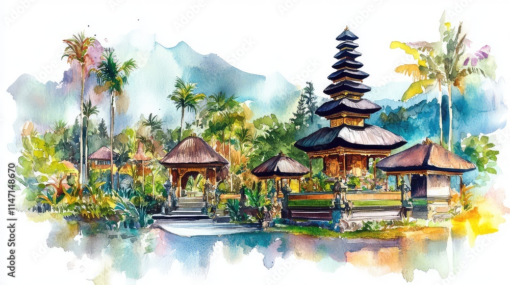 Obraz premium Illustration Of A Travel Poster For A Trip To Bali Island, Generative AI
