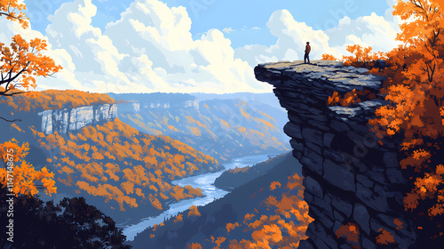 Beautiful scenic view of hawksbill crag (whitaker point) in the ozark national forest in arkansas in the fall landscape. Craggy. Illustration photo