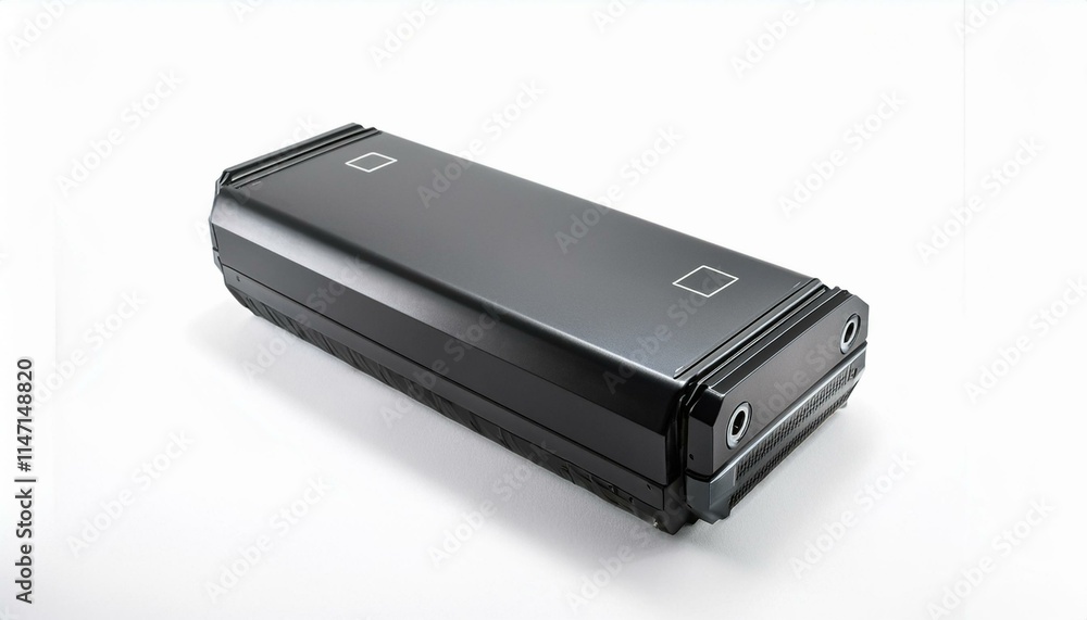 Sleek black rectangular device with subtle design elements. Sleek black rectangular device with subtle design elements.
