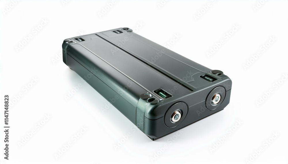 Sleek dark-green external battery pack for portable devices. Powerful & portable. Sleek dark-green external battery pack for portable devices. Powerful & portable.