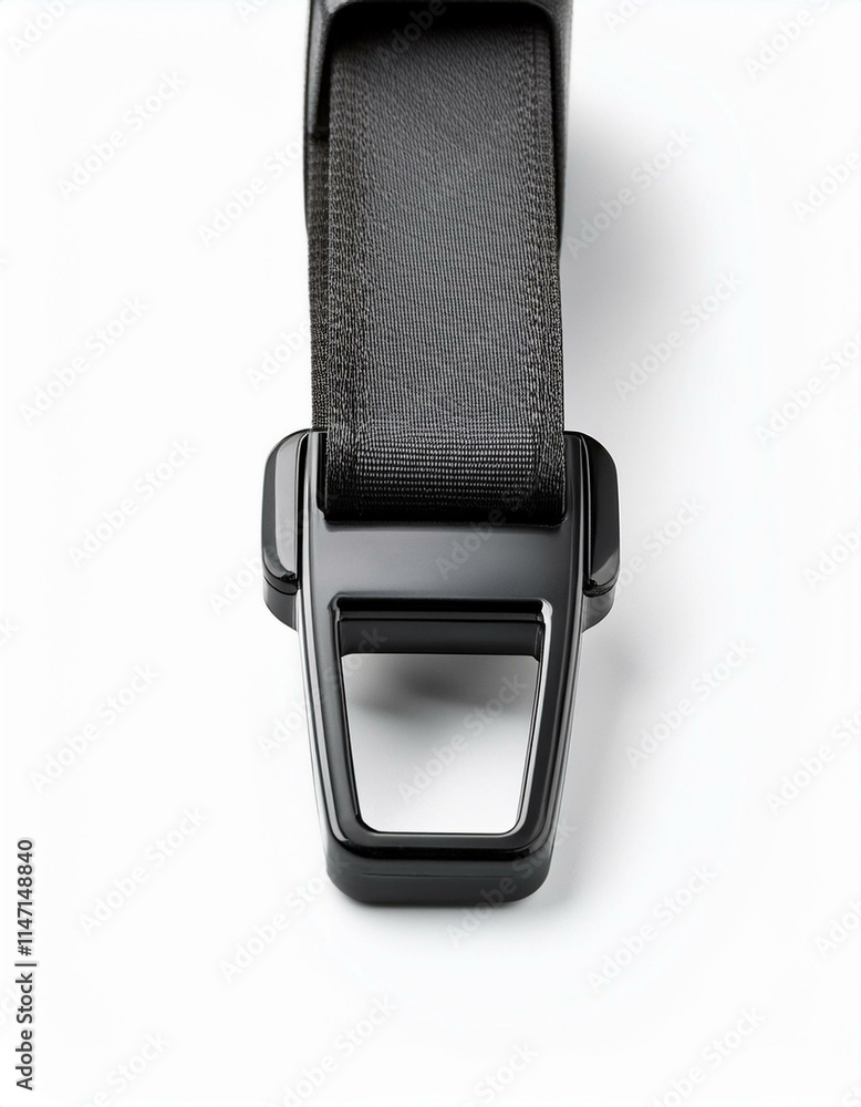 Close-up of a sleek, black seatbelt buckle. Close-up of a sleek, black seatbelt buckle.