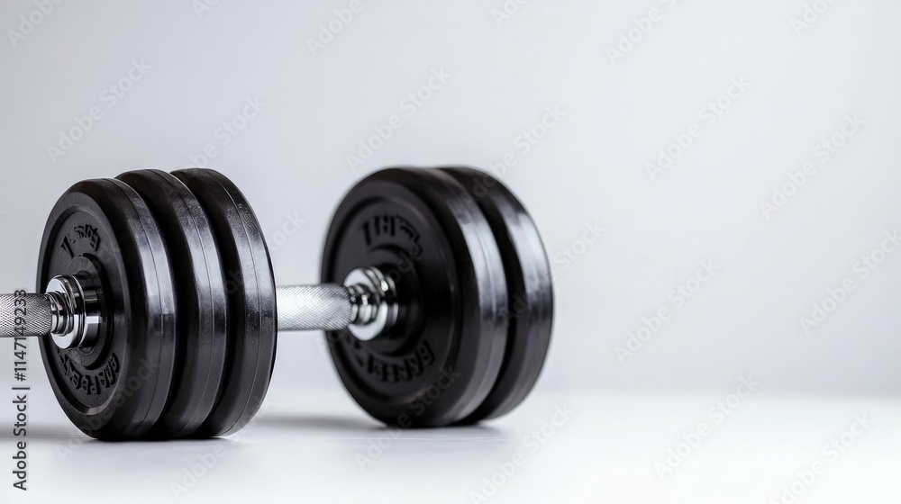 Close-up of a black dumbbell on white background. Close-up of a black dumbbell on white background.