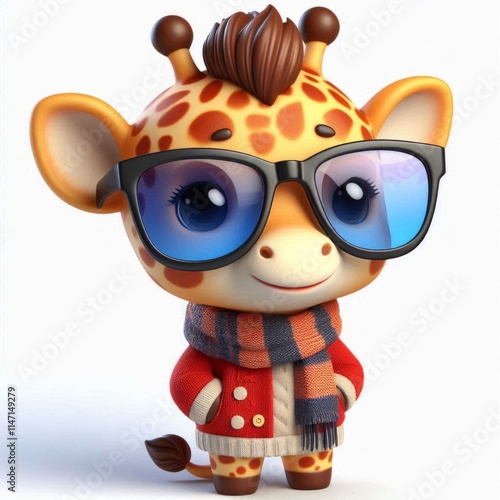 Cute Giraffe Cool Wearing Glasses Cartoon 3d Generative AI
 photo