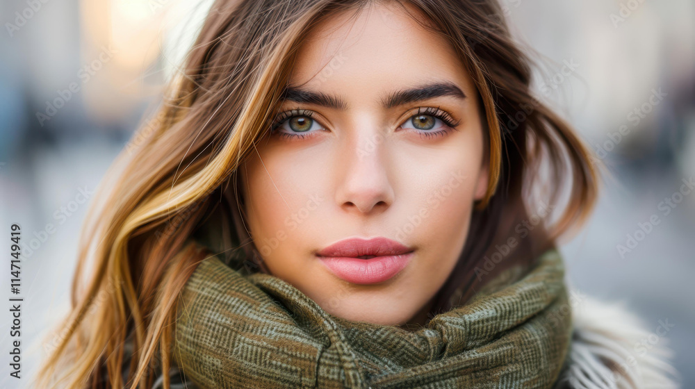 Stylish female model strolls through the city in a chic green trench coat, perfect for winter fashion inspiration. Stylish female model strolls through the city in a chic green trench coat, perfect for winter fashion inspiration.