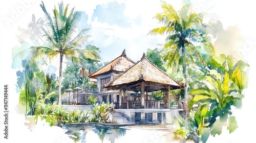 Illustration Of A Travel Poster For A Trip To Bali Island, Generative AI