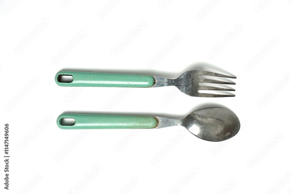 Spoon and fork isolated on white background