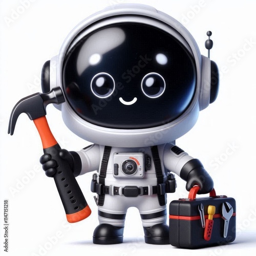 Cute Astronaut Handyman Holding Hammer Cartoon 3d Generative aI

 photo