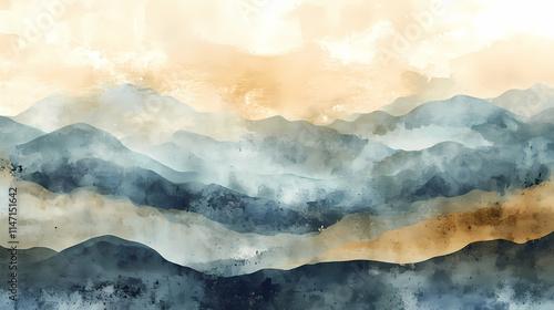 Abstract watercolor illustration of hilly landscapes in a digital format. Craggy. Illustration