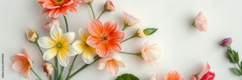 beautiful spring flowers of various colors and shapes on a textured paper background, composition, blossom, floral beautiful spring flowers of various colors and shapes on a textured paper background, composition, blossom, floral