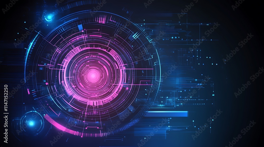 A vibrant futuristic technology background featuring circle glowing lines, circuit board patterns, and abstract digital elements in deep blue and purple hues. A vibrant futuristic technology background featuring circle glowing lines, circuit board patterns, and abstract digital elements in deep blue and purple hues.