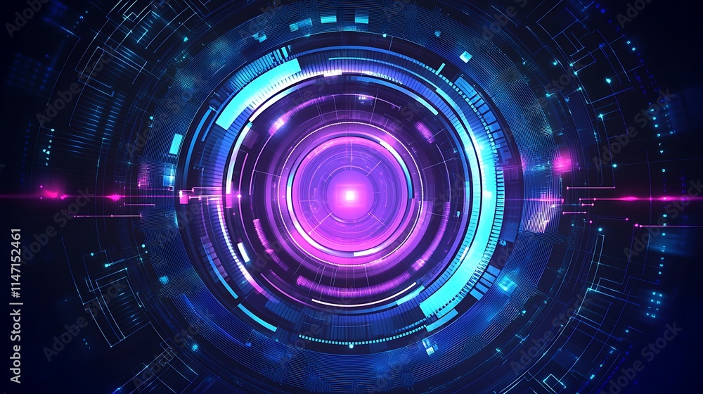 A vibrant futuristic technology background featuring circle glowing lines, circuit board patterns, and abstract digital elements in deep blue and purple hues. A vibrant futuristic technology background featuring circle glowing lines, circuit board patterns, and abstract digital elements in deep blue and purple hues.