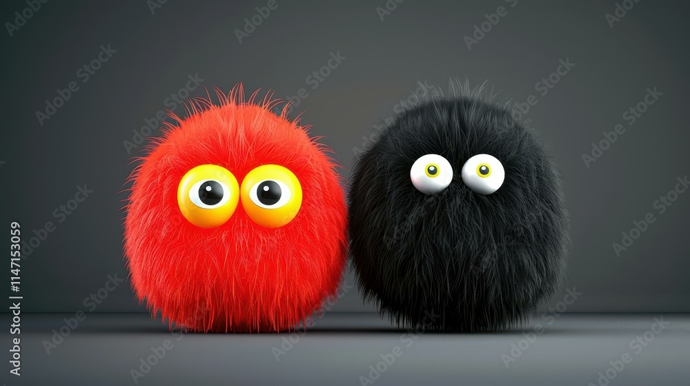 Fototapeta premium A vibrant 3D red monster contrasts with a shadowy figure, creating a dynamic and textured modern illustration.