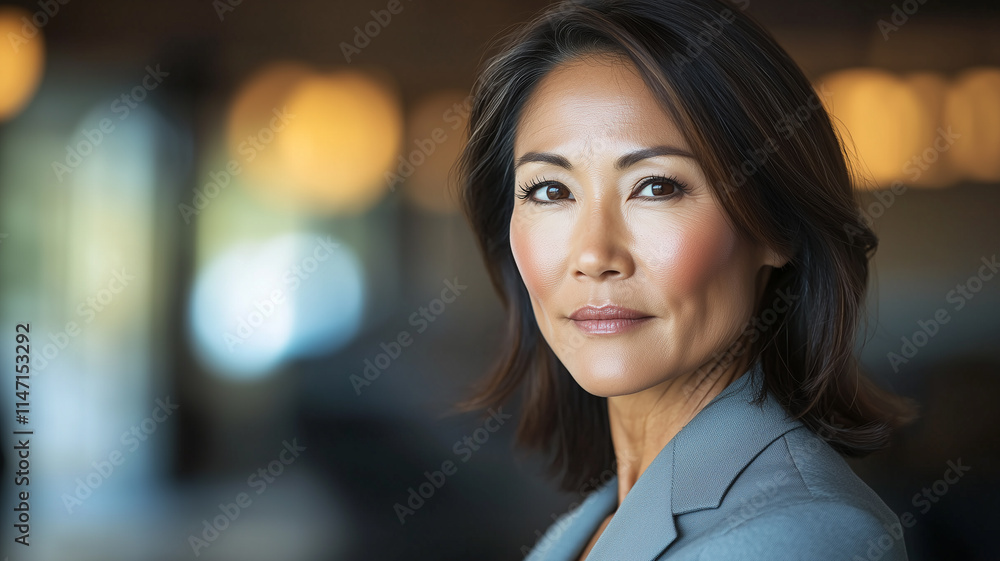 Confident Middle-Aged Businesswoman with Dark Hair and Professional Attire in Modern Office Setting with Blurred Background and Soft Lighting
Confident Middle-Aged Businesswoman with Dark Hair and Professional Attire in Modern Office Setting with Blurred Background and Soft Lighting
