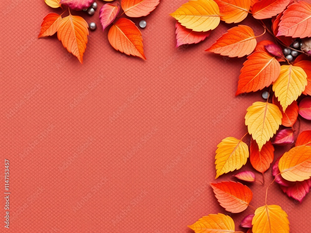 Obraz premium Dry orange metallic leaves creating a captivating pattern against a vibrant violet background, orange, decorative, beauty