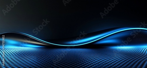 Abstract blue wave on dark carbon fiber.