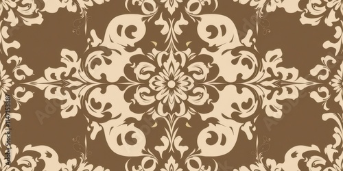 Elegant seamless damask wallpaper with intricate floral designs in neutral tones, intricate, wallpaper, home decor