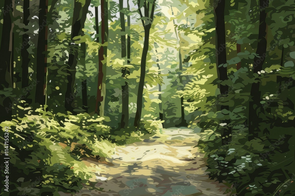 A serene forest path illuminated by sunlight, inviting exploration and tranquility. A serene forest path illuminated by sunlight, inviting exploration and tranquility.