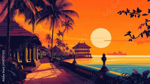 Illustration Of A Travel Poster For A Trip To Bali Island, Generative AI