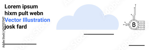 Centralized cloud graphic with Bitcoin symbol connected by circuit nodes. Ideal for cryptocurrency, blockchain technology, financial tech, cloud computing, digital wallets, cybersecurity, data