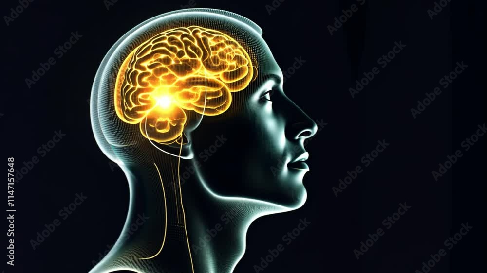 Digital visualization of the human brain highlighting neural activity in profile view Digital visualization of the human brain highlighting neural activity in profile view