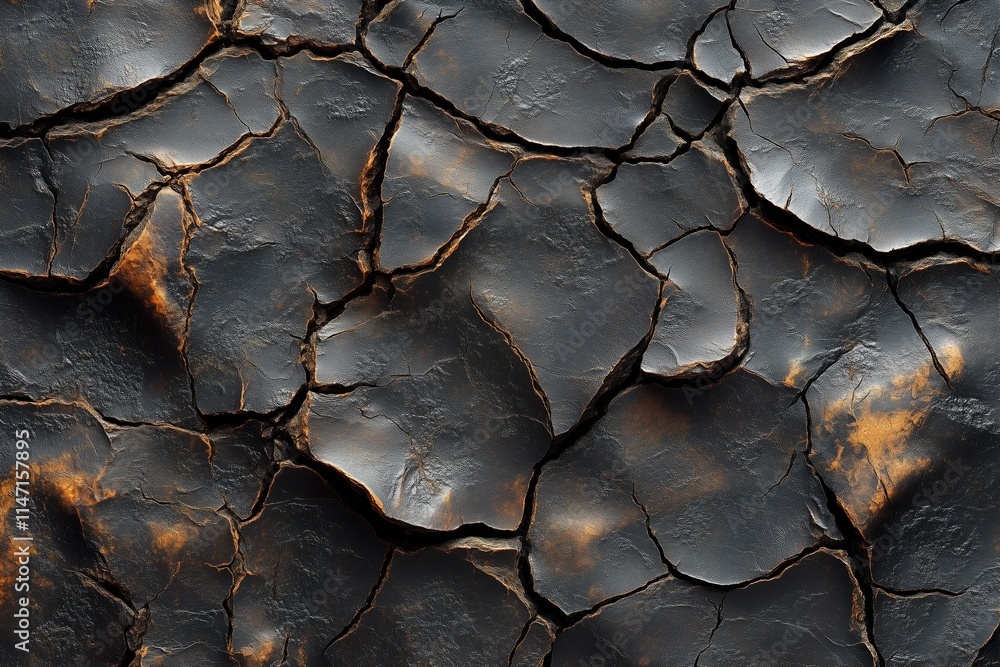 Cracked and weathered dry desert ground with dark and textured surface, showing earth's geological texture and erosion patterns Cracked and weathered dry desert ground with dark and textured surface, showing earth's geological texture and erosion patterns