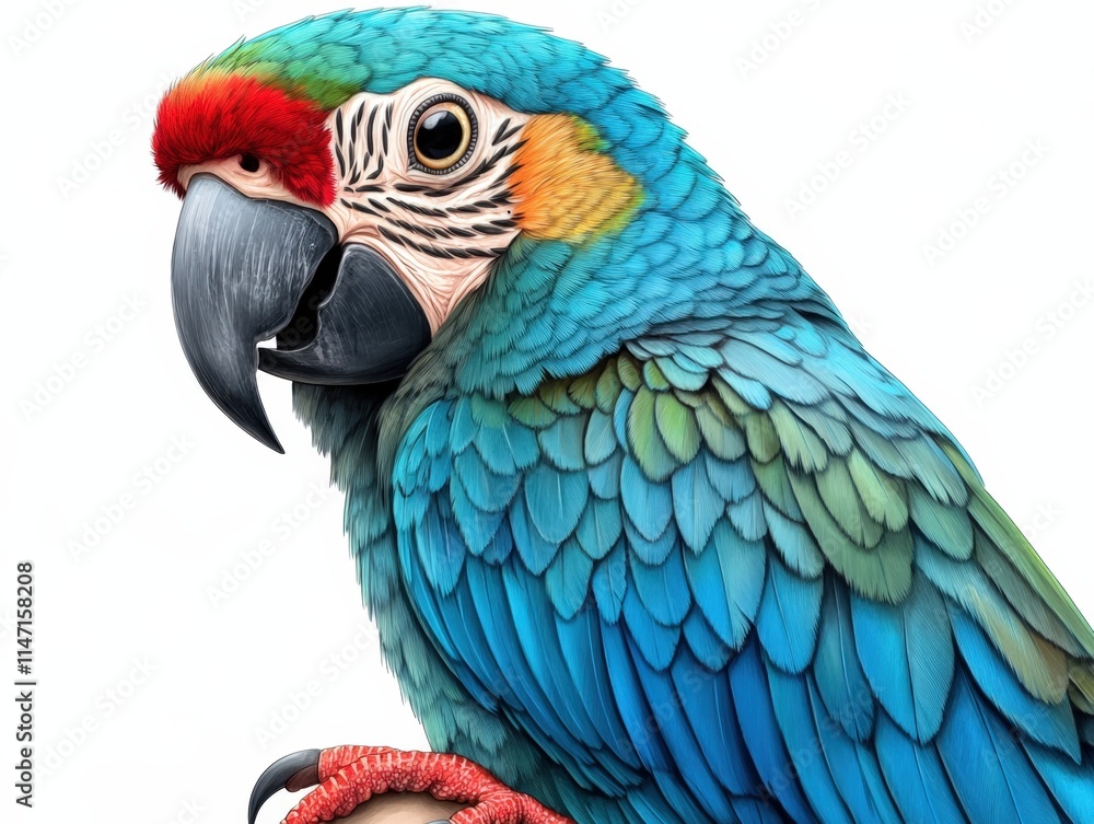 Obraz premium Vibrant Blue And Green Parrot With Detailed Feathers And Distinctive Beak Portrait