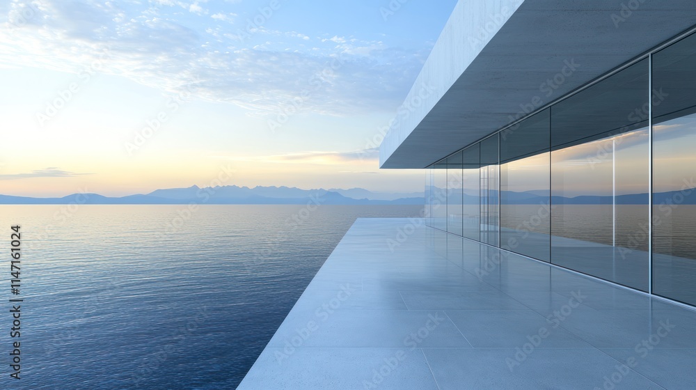 Fototapeta premium Contemporary art gallery, large glass facade, spacious and minimalist design, 3D architectural showcase