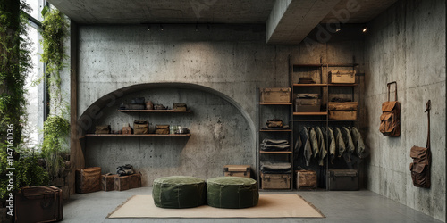 Modern bunker shelter interior urban location interior design minimalist environment contemporary viewpoint safety concept photo