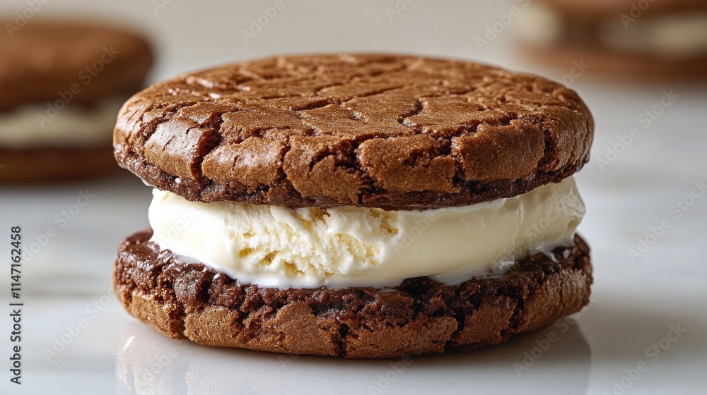 Brownie ice cream sandwich on marble. Brownie ice cream sandwich on marble.