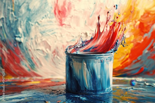 Vibrant Paint Splashing into a Metal Container photo