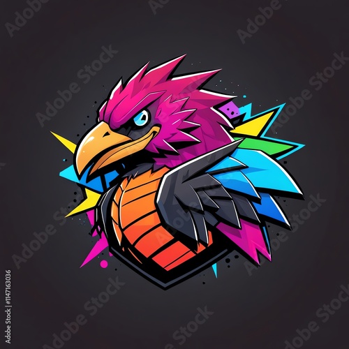 Vibrant Colorful Bird,  Digital Art,  Graphic Design,  Gaming Mascot,  Abstract Illustration photo