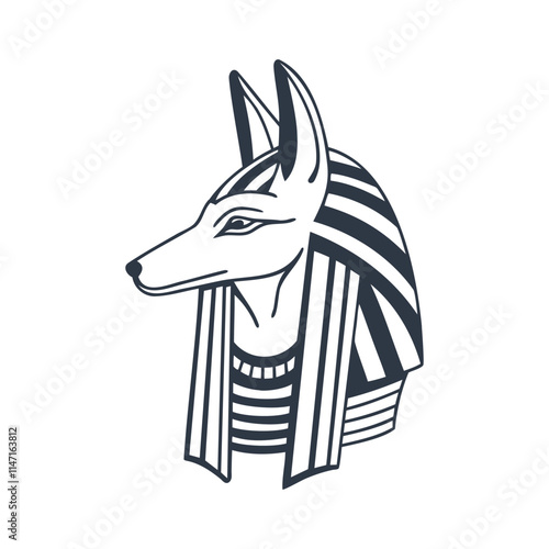 Ancient Egyptian god Anubis. Deity with a dogs head. God of death. Monochrome illustration.