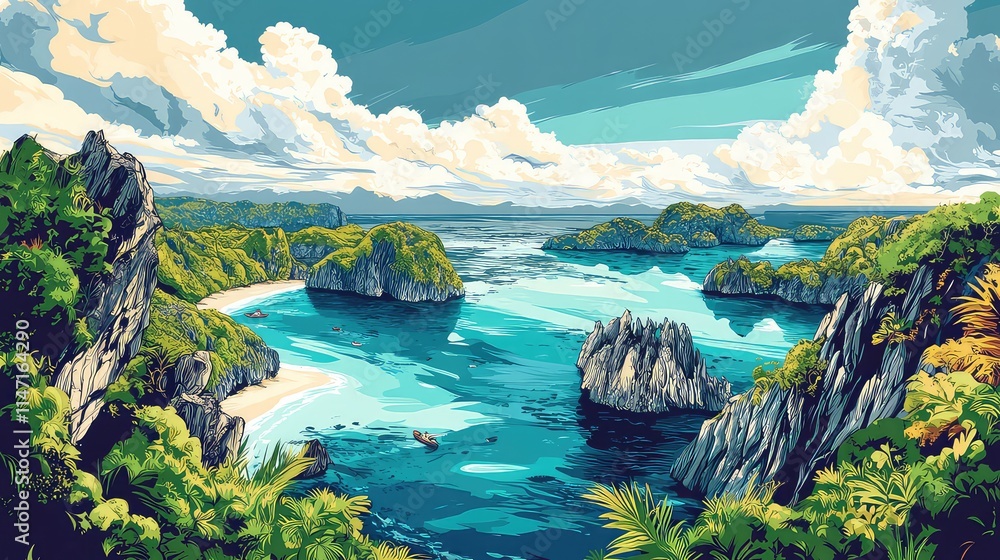 Obraz premium Illustration Of A Travel Poster For A Trip To Bali Island, Generative AI