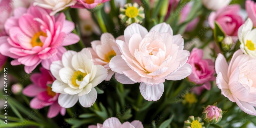 Beautiful pink and white ranunculus flowers blooming in a garden, flowers, fresh Beautiful pink and white ranunculus flowers blooming in a garden, flowers, fresh