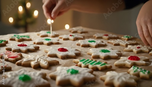 Gingerbread cookies with frosting and sprinkles.
