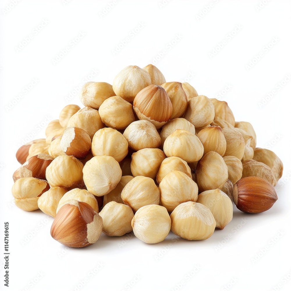 Pile of shelled hazelnuts isolated on white. Pile of shelled hazelnuts isolated on white.