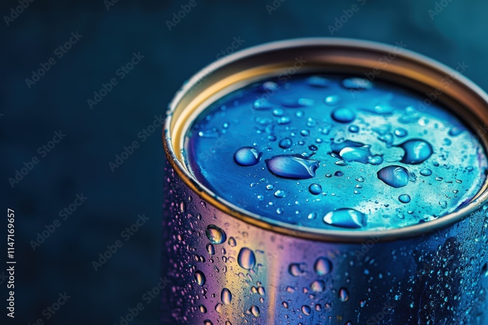 Blue Metal Can Covered In Water Droplets Blue Metal Can Covered In Water Droplets