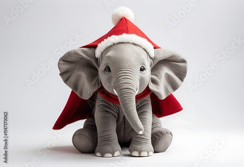 Adorable Baby Elephant Wearing a Festive Red Santa Hat. Generative AI