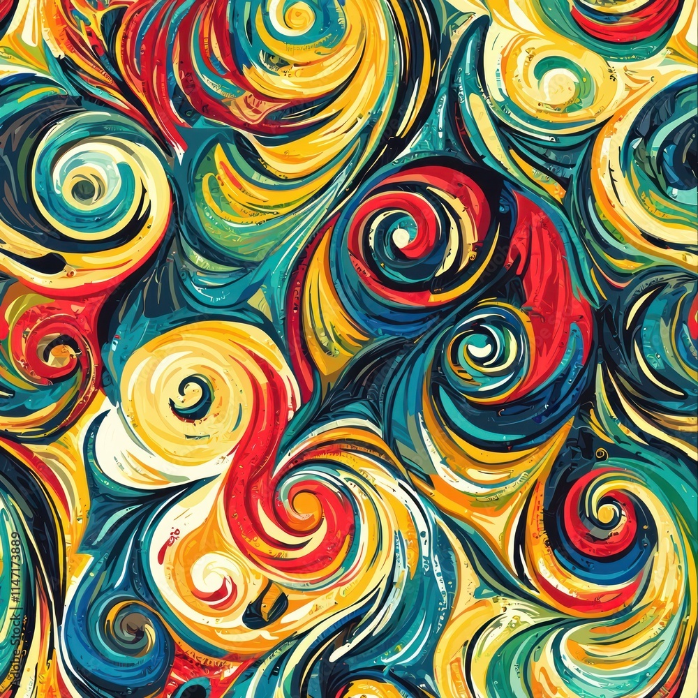 Oil-paint-inspired swirling patterns in bold color schemes. Oil-paint-inspired swirling patterns in bold color schemes.