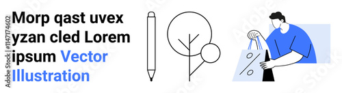 Wallpaper Mural Pencil, stylized tree, person with shopping bags on abstract background. Ideal for education, creative projects, ecology, business, marketing retail design. Landing page Torontodigital.ca